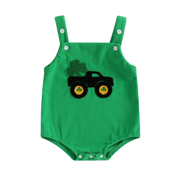 Okbabeha My First St. Patrick's Day Baby Girl Boy Outfit Newborn Clover Romper Sleeveless Holiday Overalls