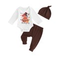 thumbnail image 1 of Okbabeha My First Thanksgiving Outfits Baby Boy Turkey Onesie Long Sleeve Romper+Turkey Pants Hat Newborn Infant Fall Clothes, 1 of 7