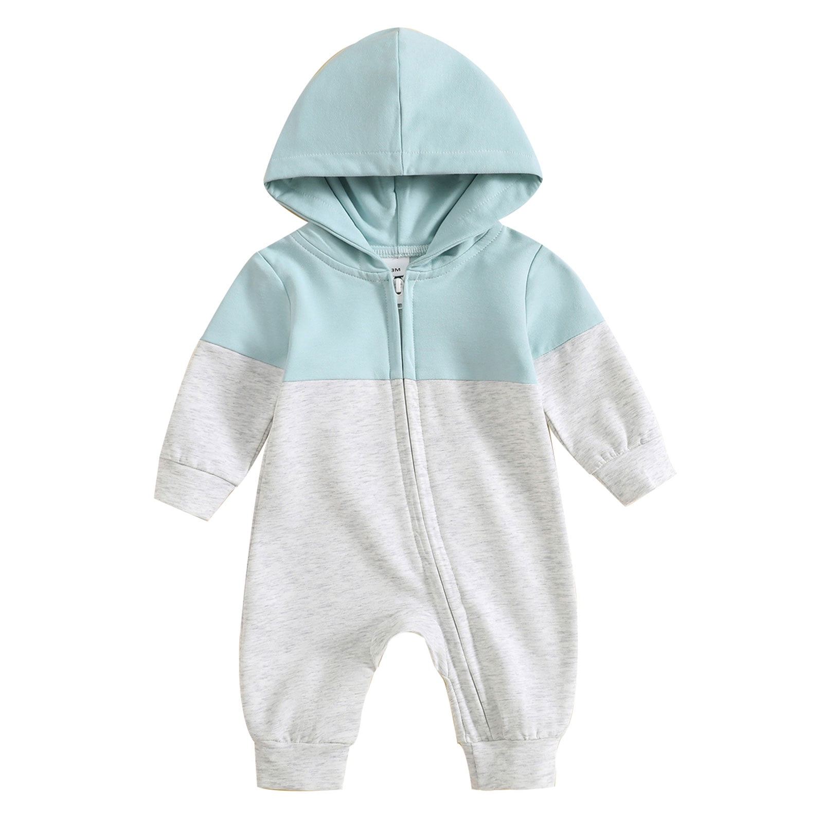 Okbabeha Newborn Baby Boy Clothes Color Block Long Sleeve Zipper Hooded ...