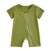 Okbabeha Newborn Baby Boy Clothes Short Sleeve Zipper Romper Crewneck Jumpsuit Summer Outfit Toddler Boys One piece Rompers