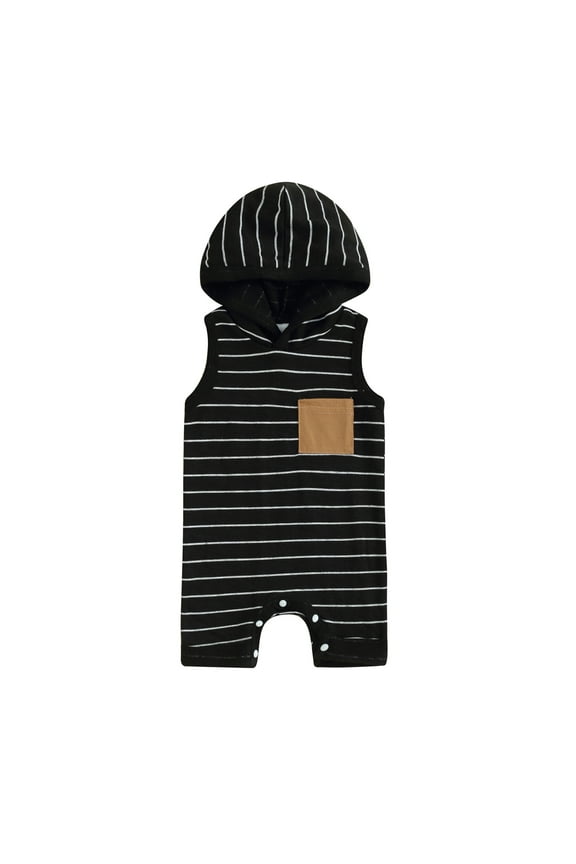 Newborn Baby Boy Girl Summer Clothes Outfit 0 3 6 9 12 18 Mohths Striped Sleeveless Hoodie Romper Jumpsuit infant Hooded Onesie Onepiece Overall