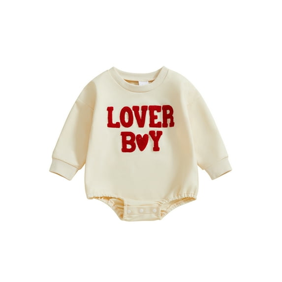 Okbabeha Newborn Baby Boys Girl Romper Sweatshirt Valentines Day Outfit Lover Boy Letter Embroidery Bodysuit Sweater Spring Clothes