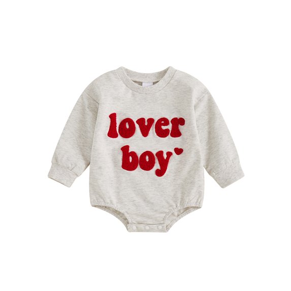 Okbabeha Newborn Baby Boys Girl Romper Sweatshirt Valentines Day Outfit Lover Boy Letter Embroidery Bodysuit Sweater Spring Clothes