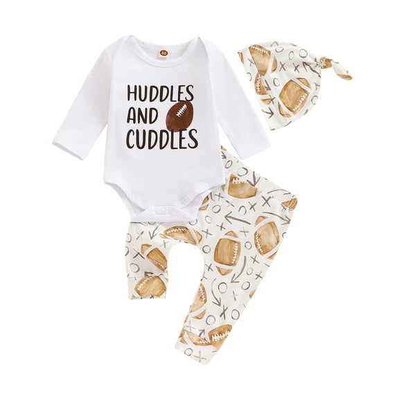 Okbabeha Newborn Baby Clothes Boy Fall Winter Long Sleeve Cotton Romper Letter one-piece +Long Pants+Hat Set Infant Coming Home Outfit
