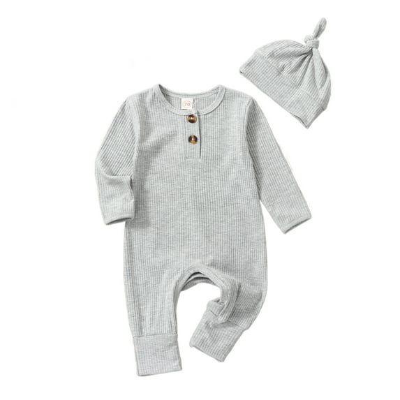 Okbabeha Newborn Baby Girl Boy Fall Onesie Knit Ribbed Long Sleeve Romper Jumpsuit Button Jumpsuit Onepiece Winter Outfit