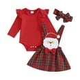thumbnail image 1 of Okbabeha Newborn Baby Girl Christmas Outfit 0 3 6 9 12 18Months Ruffle Romper Onesie+Plaid Suspender Skirt Headband Clothes Set, 1 of 7