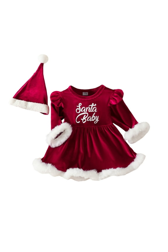 Newborn Baby Girl Christmas Outfit Clothes 0 3 6 9 12 18 24Month Velvet Romper Dress Onesie Bodysuit Xmas Dress Winter