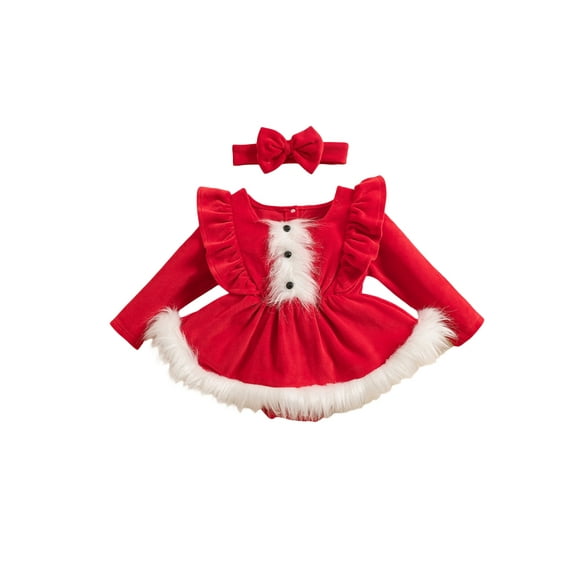 Okbabeha Newborn Baby Girl Christmas Outfit Clothes 0 3 6 9 12 18 24Month Velvet Romper Dress one-piece Bodysuit Xmas Dress Winter