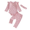 thumbnail image 1 of Okbabeha Newborn Baby Girl Clothes Fall Winter Outfit 0 3 6 9 12 18Months Ruffle Long Sleeve Ribbed Romper+Pants+Headband Set, 1 of 8