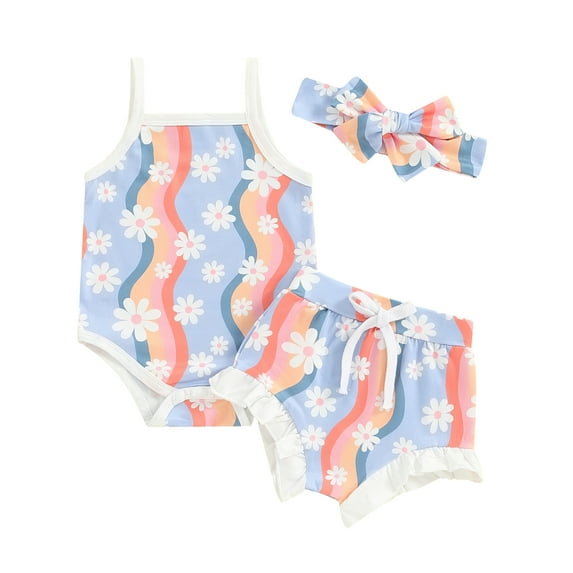 Okbabeha Newborn Baby Girl Clothes Flower Print Sleeveless Romper With Short Hairband 3 6 12 18 Months Infant Summer Outfit