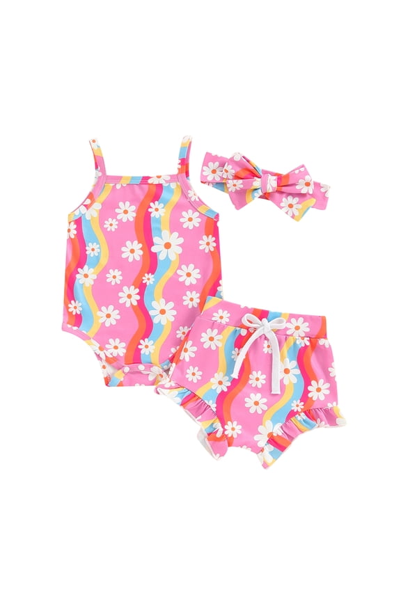 Newborn Baby Girl Clothes Flower Print Sleeveless Romper With Short Hairband 3 6 12 18 Months Infant Summer Outfit