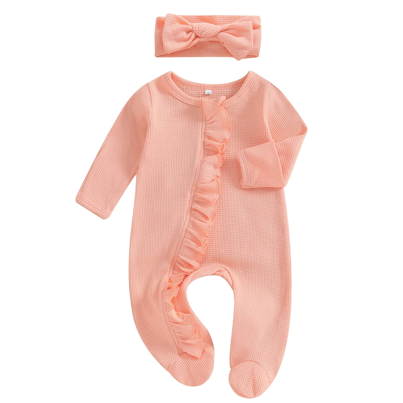Okbabeha Newborn Baby Girl Fall Winter Outfits Clothes Knit Onesie Ruffle Romper Newborn Coming