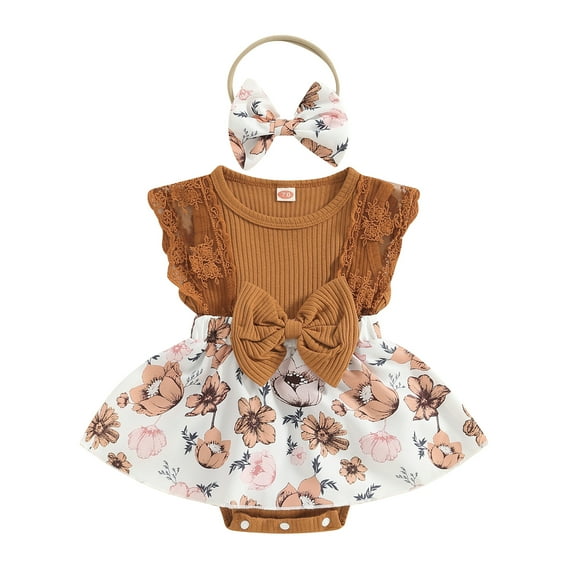 Okbabeha Newborn Baby Girl Floarl Romper Dress Sleeveless Lace Tutu Dress one-piece Bodysuit Cute Summer Clothes Outfit