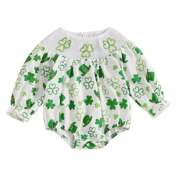 Okbabeha Newborn Baby Girl St. Patrick's Day Outfit Long Sleeve Bubble Romper First 1st Clothes