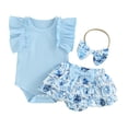 thumbnail image 1 of Okbabeha Newborn Baby Girl Summer Clothes Ruffle Sleeveless Ribbed Romper Floral Layered Shorts Headband 3Pcs Outfit, 1 of 7