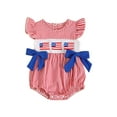 thumbnail image 1 of Okbabeha Newborn Baby Girls 4th of July Outfits Fourth of July Bubble Romper Fly Sleeve USA Flag Embroidery Bodysuits Summer Independence Day Clothes, 1 of 8