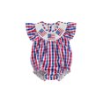 thumbnail image 1 of Okbabeha Newborn Baby Girls 4th of July Outfits Fourth of July Bubble Romper Fly Sleeve USA Flag Embroidery Bodysuits Summer Independence Day Clothes, 1 of 8