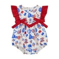 thumbnail image 1 of Okbabeha Newborn Baby Girls 4th of July Outfits Fourth of July Bubble Romper Fly Sleeve USA Flag Embroidery Bodysuits Summer Independence Day Clothes, 1 of 8