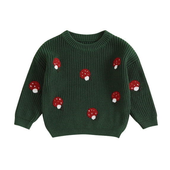 Okbabeha Newborn Girl Boy Sweater Casual Mushroom Embroidery Warm Knitted Long Sleeves Pullover Infant Knitwear Toddler