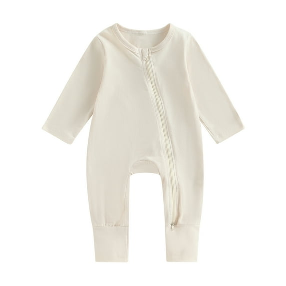 Okbabeha Newborn Zipper Romper Unisex Baby Girl Boy Long Sleeve Crewneck Zip Up Onesie Jumpsuit Onepiece Playsuit Fall Clothes