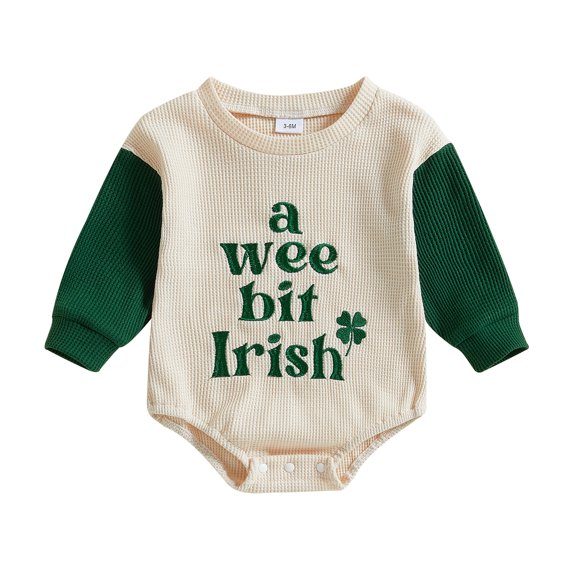 Okbabeha St. Patrick's Day Baby Boy Girl Bubble Romper Shamrock Letter Embroidery Long Sleeve one-piece Bodysuit