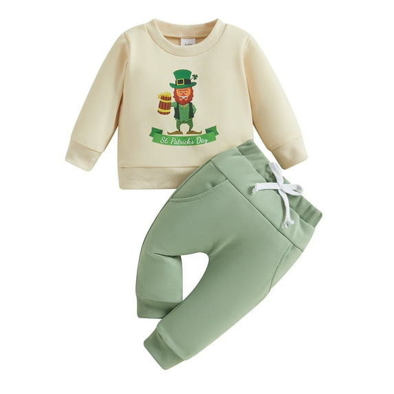 Okbabeha St. Patrick's Day Toddler Newborn Baby Boy Outfit Long Sleeve Sweatshirts Pants Clothes Set