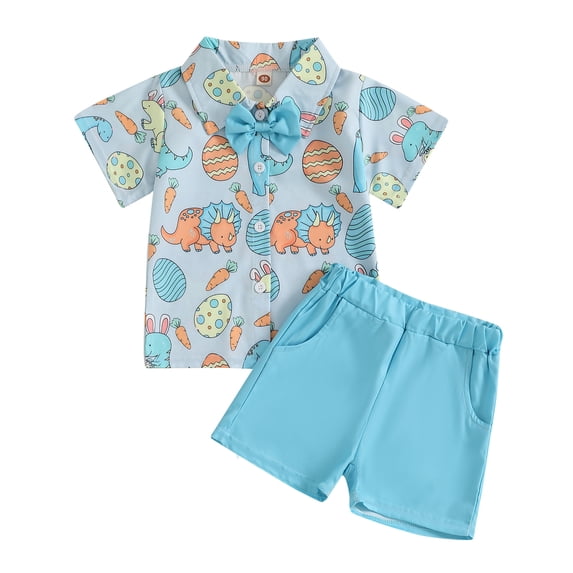 Okbabeha Toddler Baby Boy Easter Outfit Chick Short Sleeve Button Down Shirt Shorts 2Pcs Gentleman Set