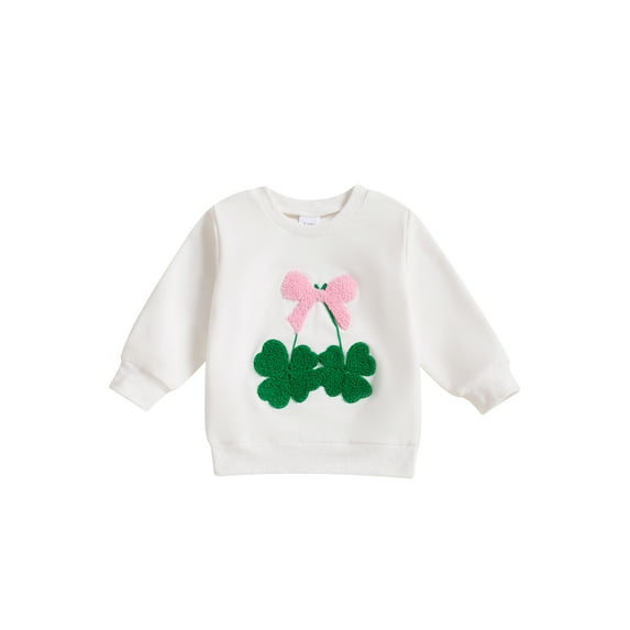 Okbabeha Toddler Baby Boy Girl St Patricks Day Outfit Lucky Charm Four Leaf Clover Embroidery Crewneck Sweatshirt Long Sleeve Irish Pullover Shirts Tops