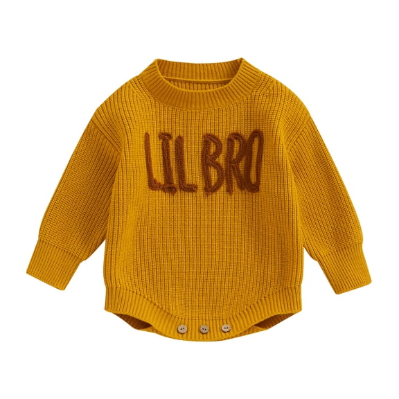 Okbabeha Toddler Baby Boy Knit Sweater Big/Lil Bro Embroidery Sweater Onesie Brother Matching Outfit Warm Winter Clothes