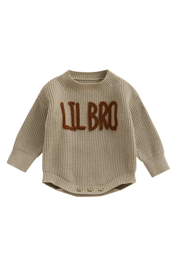 Toddler Baby Boy Knit Sweater Big/Lil Bro Embroidery Sweater Onesie Brother Matching Outfit Warm Winter Clothes