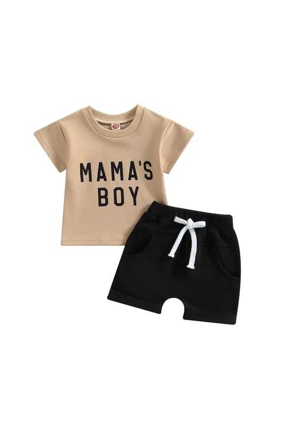 Toddler Baby Boy Mothers Day Outfit Mamas Boy Letter Short Sleeve T-Shirt Tops Jogger Pants Set Summer Clothes