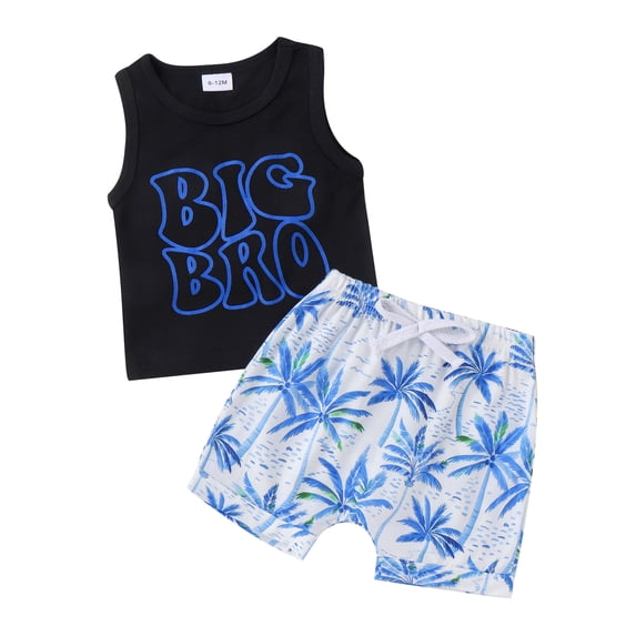 Okbabeha Toddler Baby Boy Shorts Set Big Brother Sleeveless Tank Top Drawstring Beach Shorts Infant Boy Hawaii Clothes