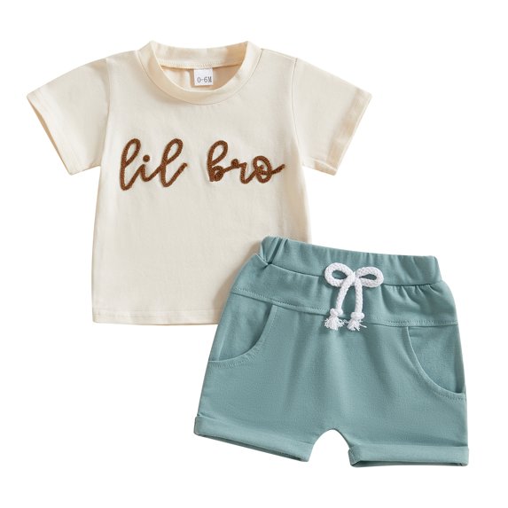 Okbabeha Toddler Baby Boy Summer Letter Outfit Short Sleeve T Shirt Top Casual Shorts Set Infant Newborn Clothes