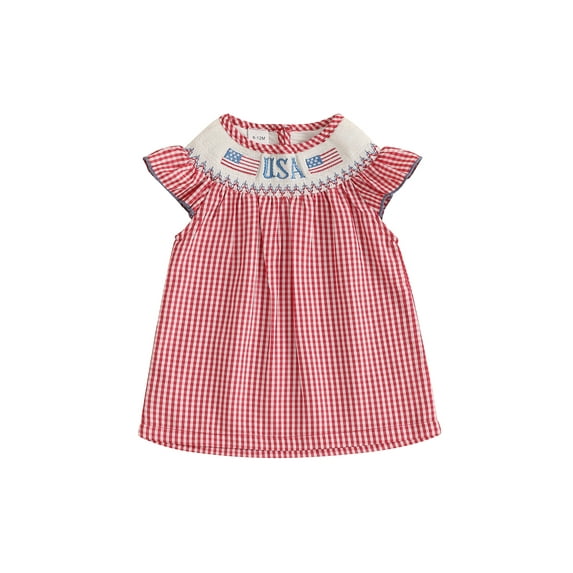 Okbabeha Toddler Baby Girl 4th of July Outfits Infant Ruffle USA Flag Fourth of July Dress Summer Independence Day Clothes
