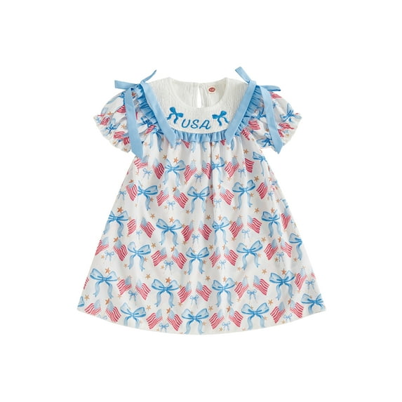 Okbabeha Toddler Baby Girl 4th of July Outfits Infant Ruffle USA Flag Fourth of July Dress Summer Independence Day Clothes