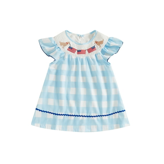 Okbabeha Toddler Baby Girl 4th of July Outfits Infant Ruffle USA Flag Fourth of July Dress Summer Independence Day Clothes