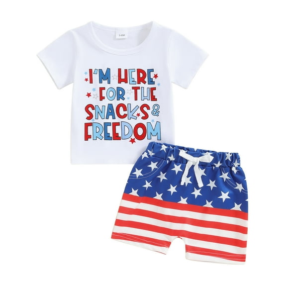 Okbabeha Toddler Baby Girl Boy 4th of July Outfits Embroidery Top+ American Flag Shorts Pants Set Fourth of July Clothes