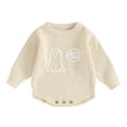thumbnail image 1 of Okbabeha Toddler Baby Girl Boy Halloween Sweater/Romper Knit Chunky Ghost Sweaters Oversized Onesie Cute Winter Clothes, 1 of 7