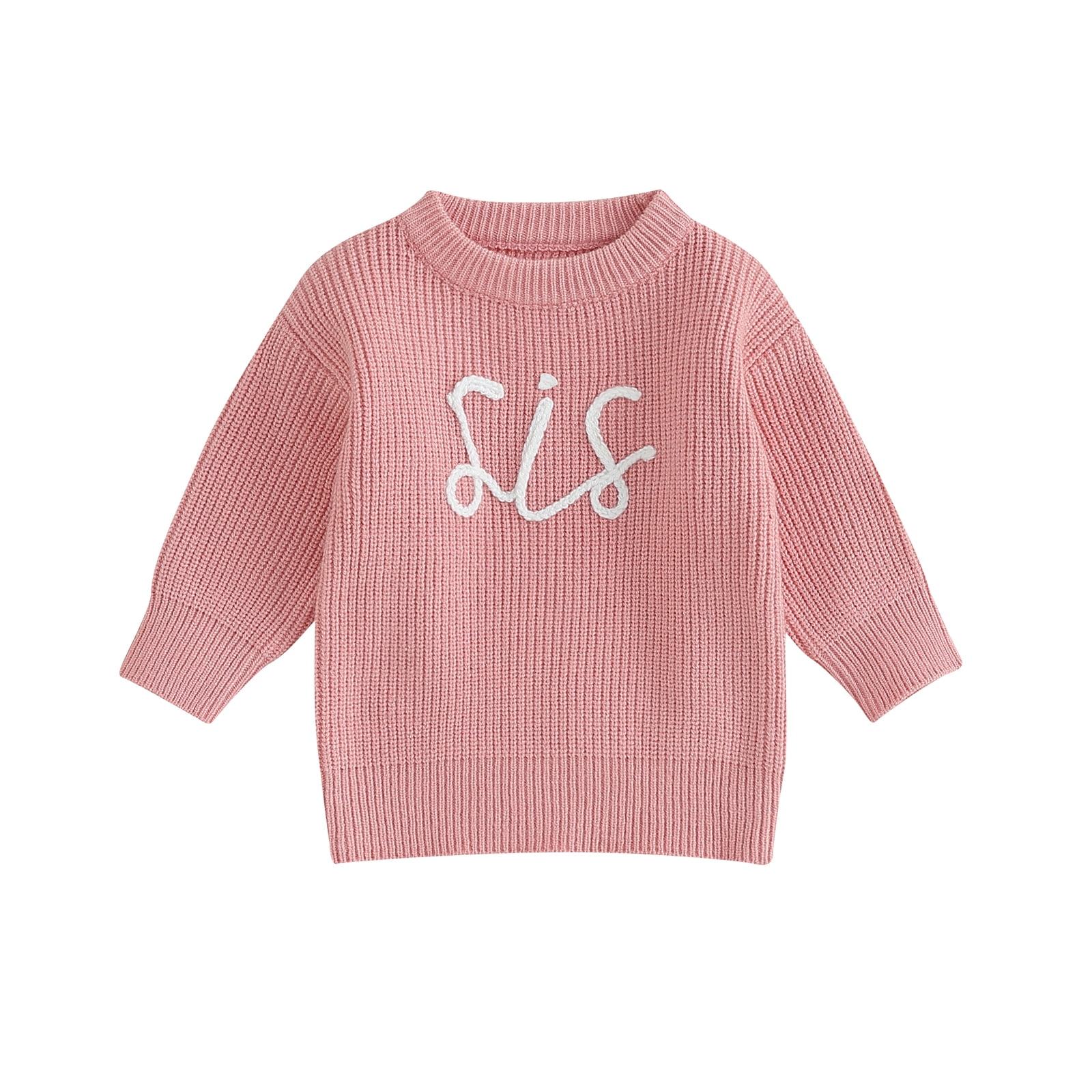 Okbabeha Toddler Baby Girl Chunky Sweater Romper Onesie Knit Big/Lil Sis Embroidered Sweatshirt