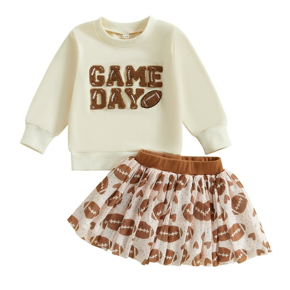 Okbabeha Toddler Baby Girl Football Outfit Baby Girl Crewneck Game Day Sweatshirt Tutu Skirts Set Cute Little Girl Clothes