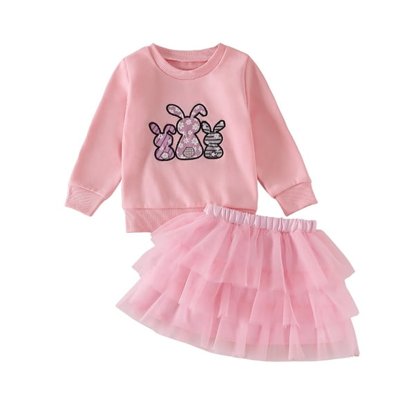 Okbabeha Toddler Baby Girls Birthday Outfits Embroidery Letter Sweatshirt Tops Pink Tutu Skirt Fall Clothes