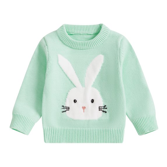 Okbabeha Toddler Baby Girls Easter Outfit Long Sleeve Bunny Embroidery Sweater Infant Cute Knitted Top