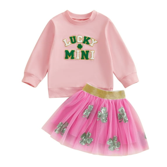 Okbabeha Toddler Baby Girls St. Patrick's Day Outfits Embroidery Letter Sweatshirt Tops Tutu Skirt Fall Clothes