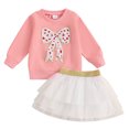 thumbnail image 1 of Okbabeha Toddler Baby Girls Valentine's Day Outfits Bow Embroidery Sweatshirt A Line Tutu Skirt 2Pcs Clothes, 1 of 7