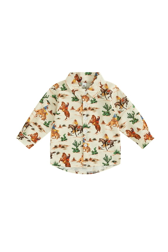 Toddler Baby Western Clothes Boy Long Sleeve Button Down Shirt Cow Print Blouse Tops Boys Fall Outfits