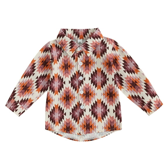 Okbabeha Toddler Baby Western Clothes Boy Long Sleeve Button Down Shirt Cow Print Blouse Tops Boys Fall Outfits