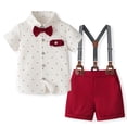 thumbnail image 1 of Okbabeha Toddler Boy Gentleman Outfits Button Down Shirt with Suspender Shorts 2Piece Dress Suit Baby Boy Summer Clothes, 1 of 7