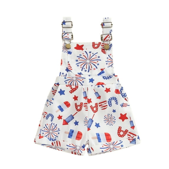 Okbabeha Toddler Boy Girl 4th Of July Outfits American Flag Ice Cream/Firework Shorts Overalls Jumpsuit Kids Summer Clothes