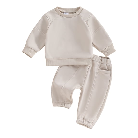 Okbabeha Toddler Boys Spring Fall Winter Outfits Solid Color Crew Neck Long Sleeve Sweatshirts and Long Pants 2Pcs Clothes Set
