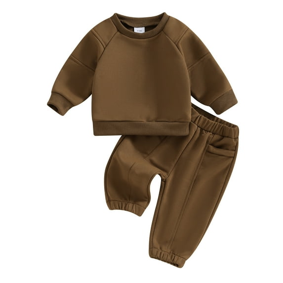 Okbabeha Toddler Boys Spring Fall Winter Outfits Solid Color Crew Neck Long Sleeve Sweatshirts and Long Pants 2Pcs Clothes Set
